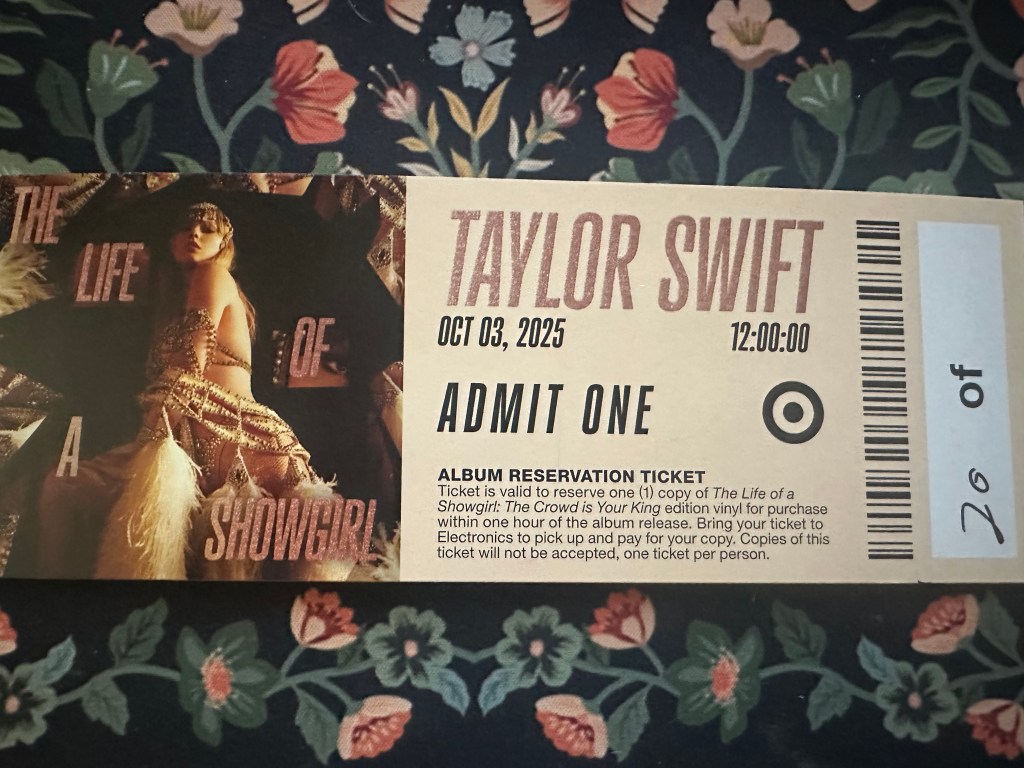 Taylor Swift "The Life of a Showgirl" Album Reservation Ticket